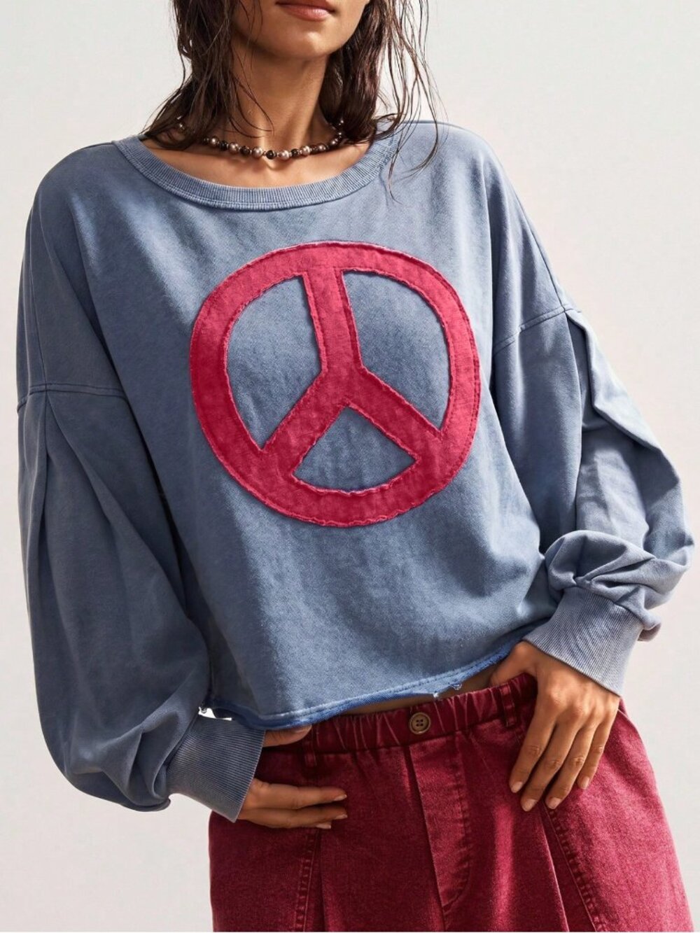 BOUTIQUE HIPPEE HARVEST PEACE SIGN CROPPED SWEATSHIRT